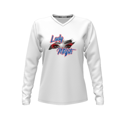 [CUS-DFW-TEES-CMF-VNK-LSL-WHT-FYXS-LOGO2] Decker Comfort T-Shirt (Female Youth XS, White, V Neck, Logo 2, Long Sleeve)