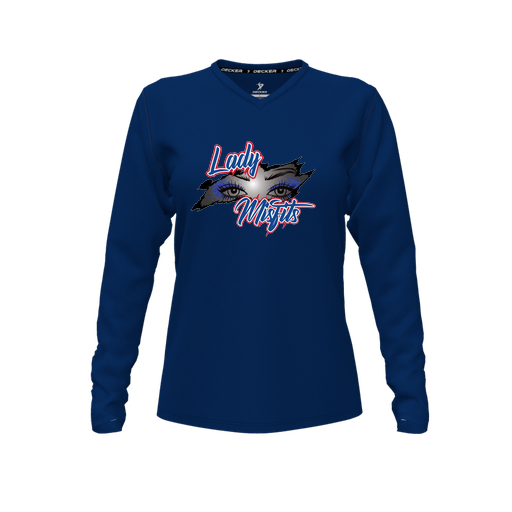 [CUS-DFW-TEES-PER-VNK-LSL-NVY-FYXS-LOGO1] Performance T-Shirt (Female Youth XS, Navy, V Neck, Logo 1, Long Sleeve)