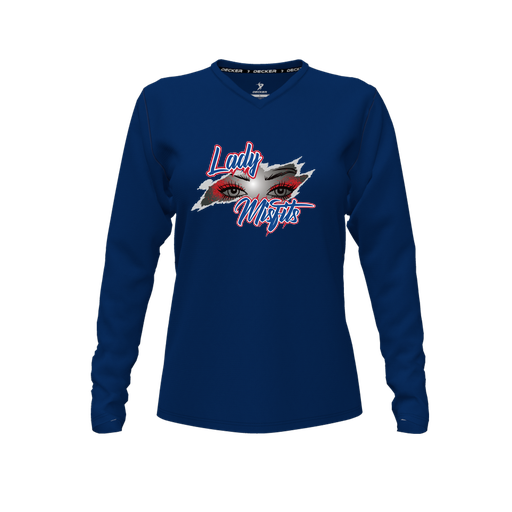 [FTLVPTNV-FYXS-LOGO2] Decker Performance T-Shirt (Female Youth XS, Navy, V Neck, Logo 2, Long Sleeve)