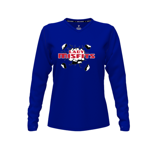 [CUS-DFW-TEES-PER-VNK-LSL-RYL-FYXS-LOGO3] Performance T-Shirt (Female Youth XS, Royal, V Neck, Logo 3, Long Sleeve)