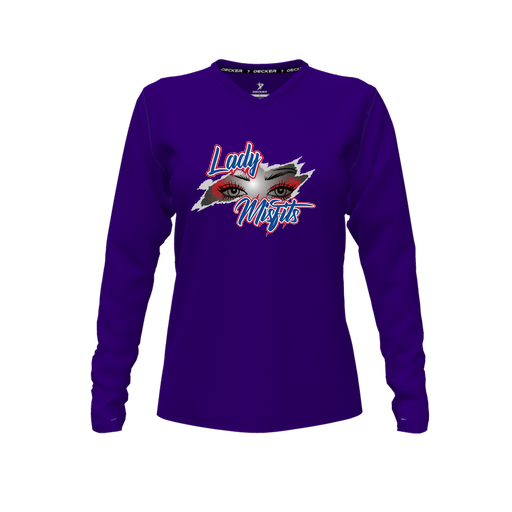 [FTLVPTPP-FYXS-LOGO2] Decker Performance T-Shirt (Female Youth XS, Purple, V Neck, Logo 2, Long Sleeve)