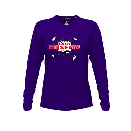 [FTLVPTPP-FYXS-LOGO3] Decker Performance T-Shirt (Female Youth XS, Purple, V Neck, Logo 3, Long Sleeve)